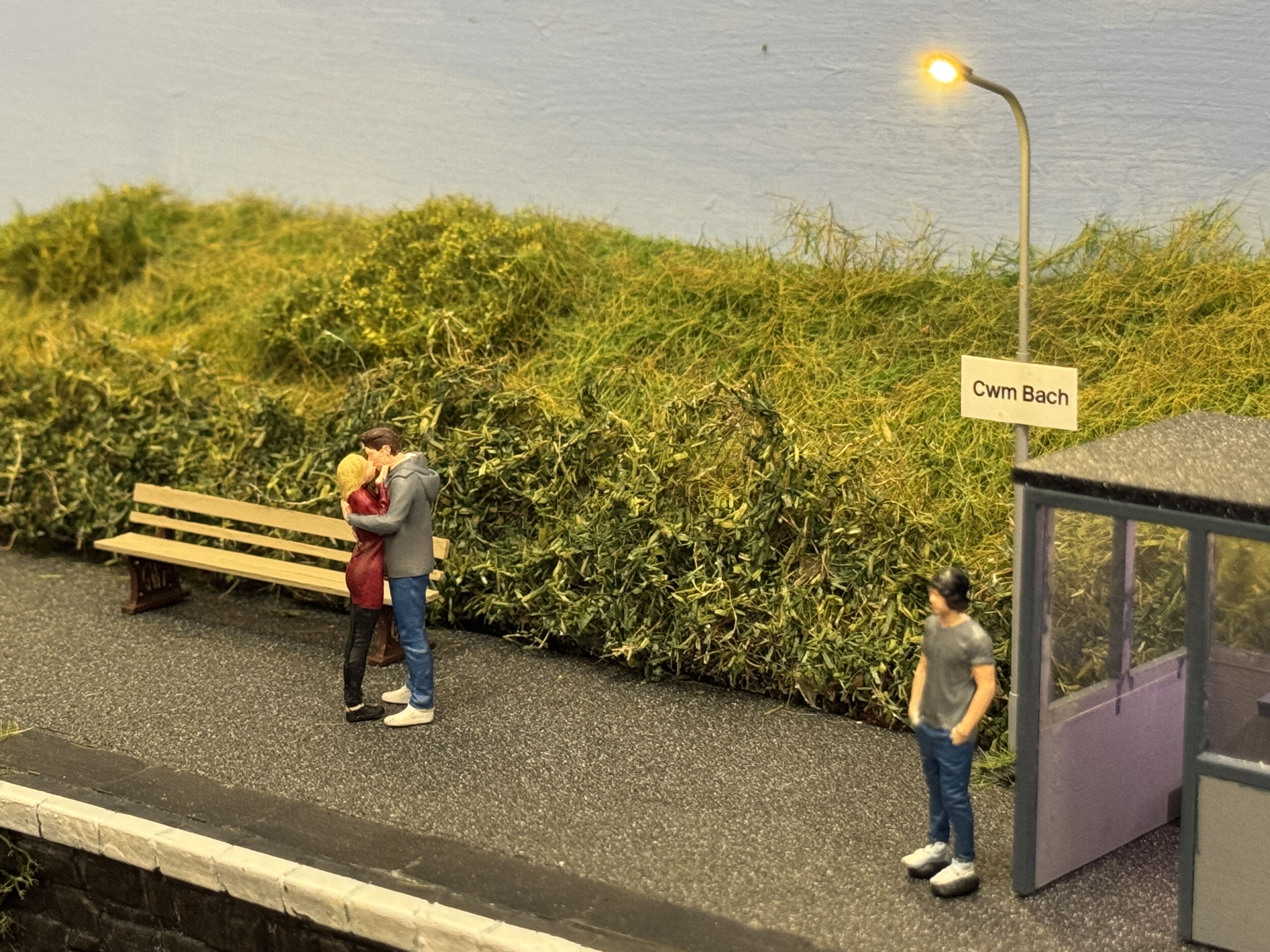 People on Cwm Bach station platform